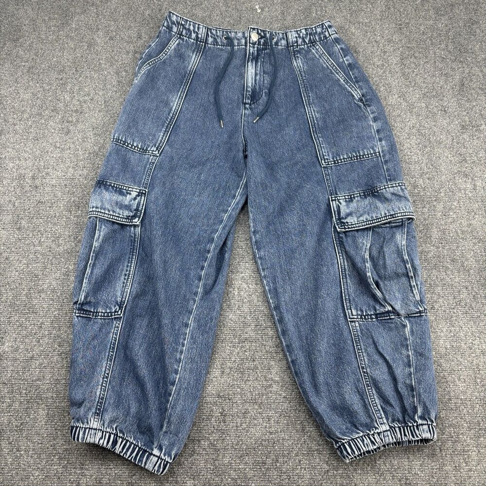 Scoop Women’s Denim Cargo Jogger Pants S 4-6 Barrel Leg Blue Jeans